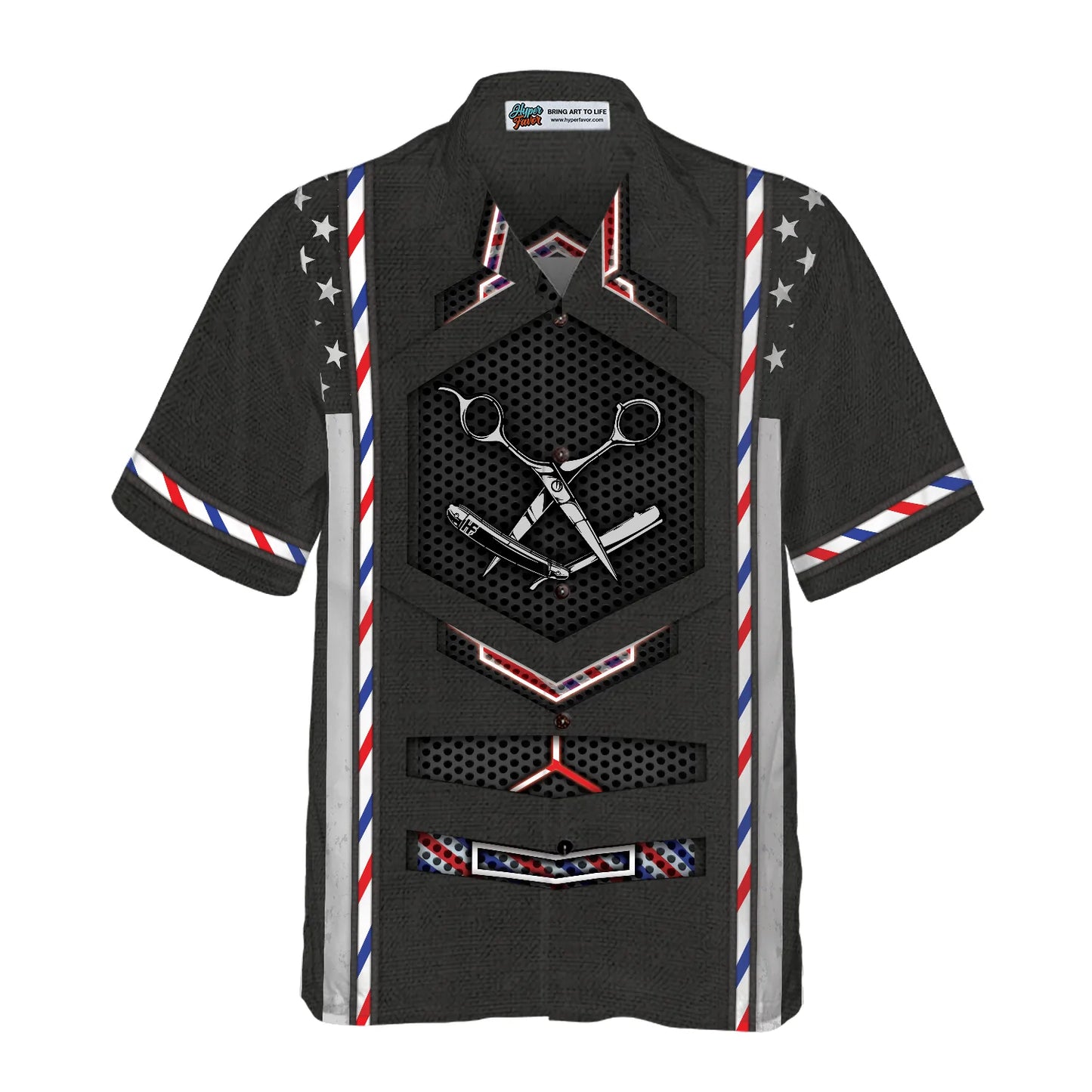Black American Flag Barber Hawaiian Shirt, Barber Aloha Shirt For For Men - Perfect Gift For Barber, Husband, Boyfriend, Family, Friends