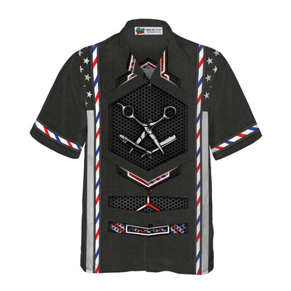Black American Flag Barber Hawaiian Shirt, Barber Aloha Shirt For For Men - Perfect Gift For Barber, Husband, Boyfriend, Family, Friends