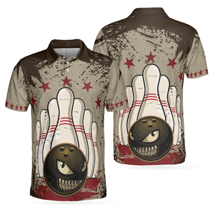 Men Polo Shirt - Bowling Ball Vintage Background Short Sleeve Polo Shirt, Crazy Polo Shirt, Best Bowling Shirt For Men - Best Polo Shirt For Men