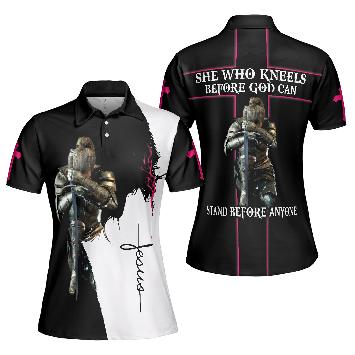 Women Warrior Polo Shirt, She Who Kneels Before God Can Stand Before Anyone Short Sleeve Women Polo Shirt - Best Gift Idea For Ladies, Women