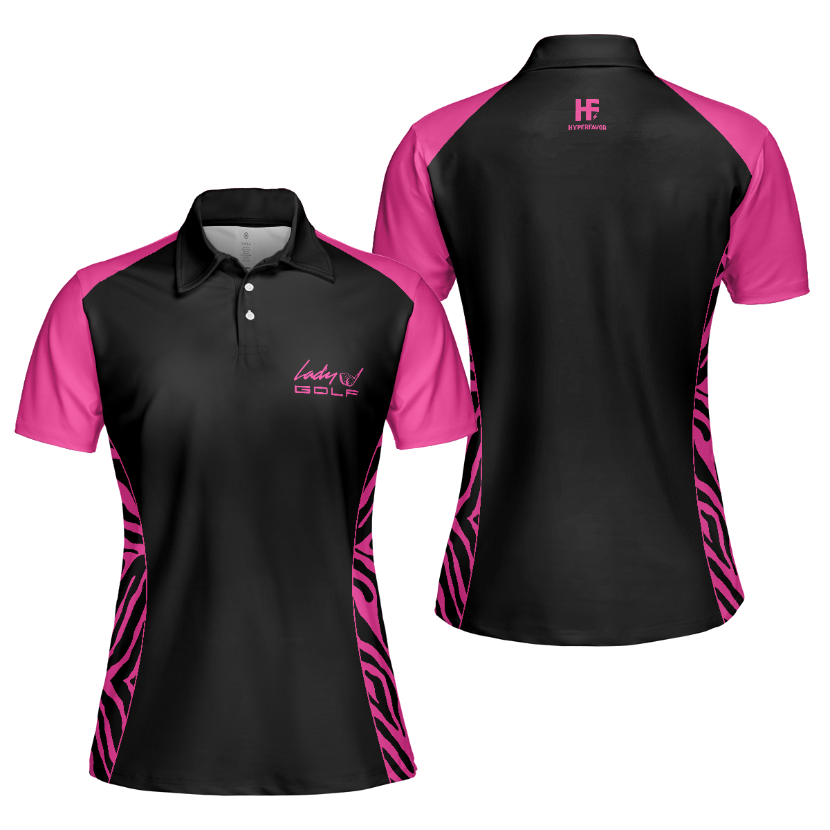 Dark Pink Zebra Pattern Thinning Layout For Lady Golfer Golf Short Sleeve Women Polo Shirt, Best Shirt For Ladies, Goft Gift For Women