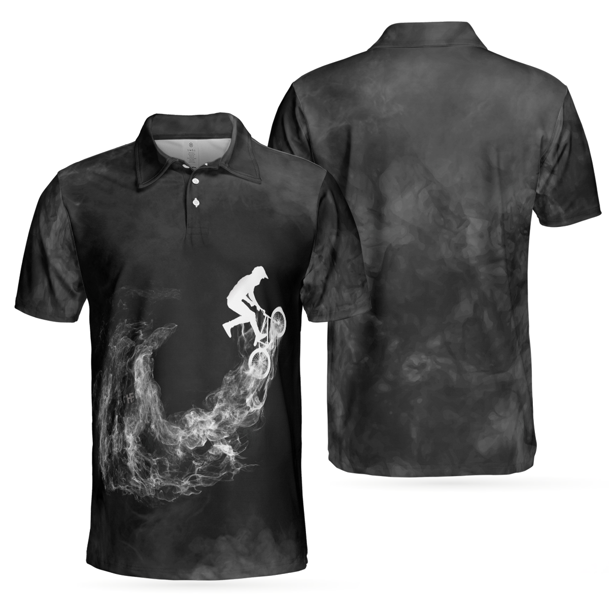 Cycling On Smoke Background Polo Shirt, Black And White Cycling Shirt For Men