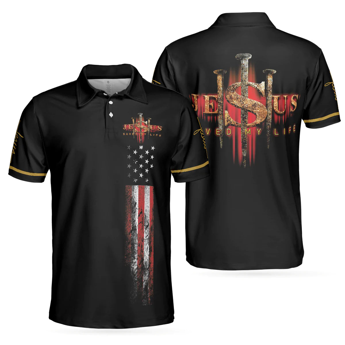 Jesus Saved My Life Christian Men Polo Shirt, American Flag Polo Shirt, Best Christian Shirt For Men