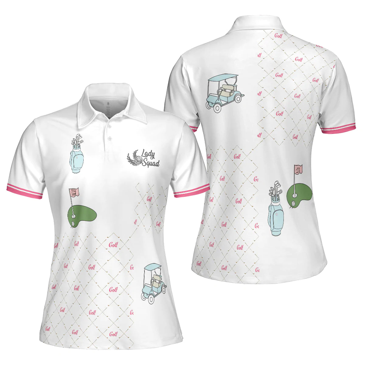 Ready For A Golf Day Golf Short Sleeve Women Polo Shirt, White And Pink Golf Shirt For Ladies - Gift For Golfer