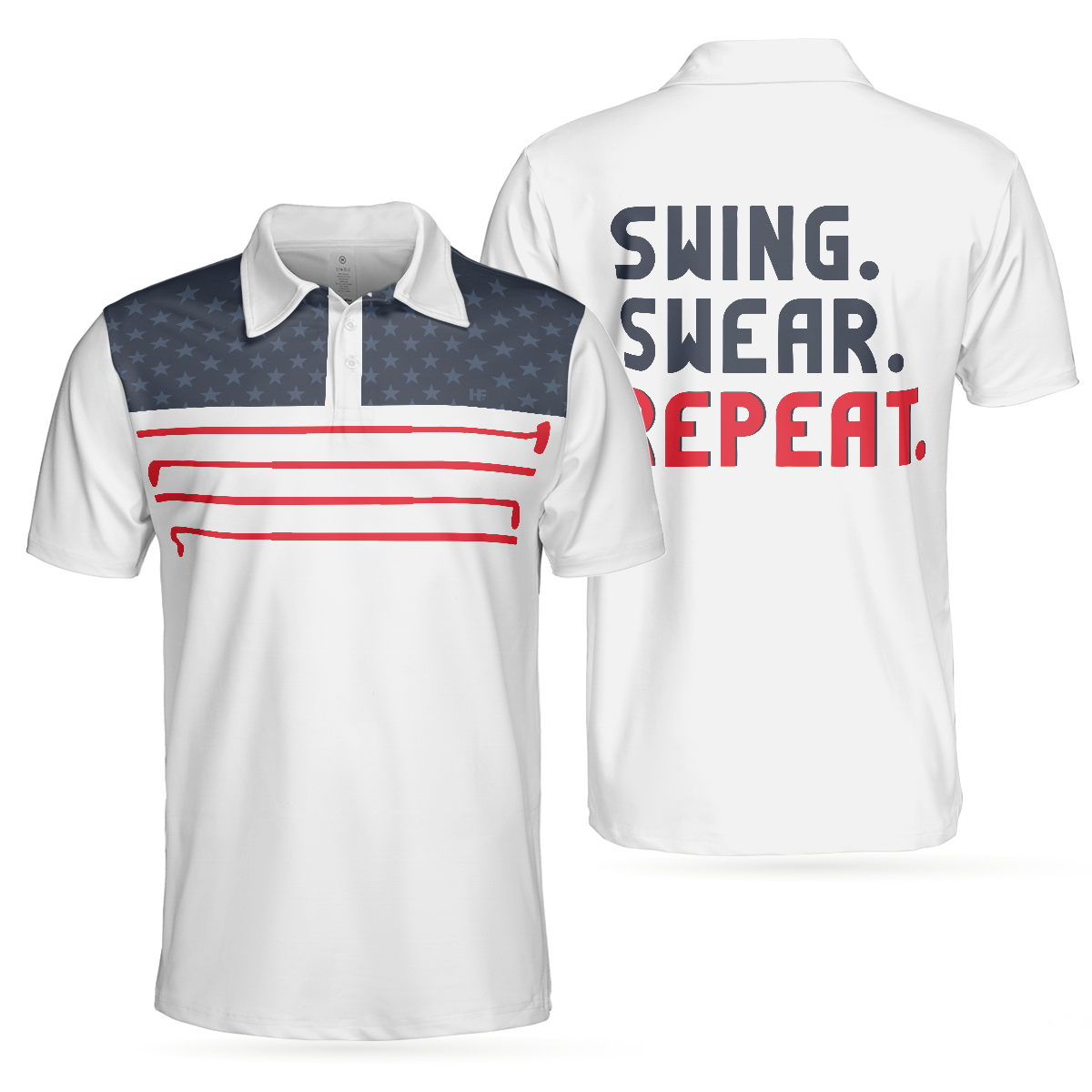 Swing Swear Repeat Polo Shirt, Simple Golf Club Shirt For Golf Enthusiasts, Male Golf Shirt With Sayings - Perfect Gift For Men, Golfers