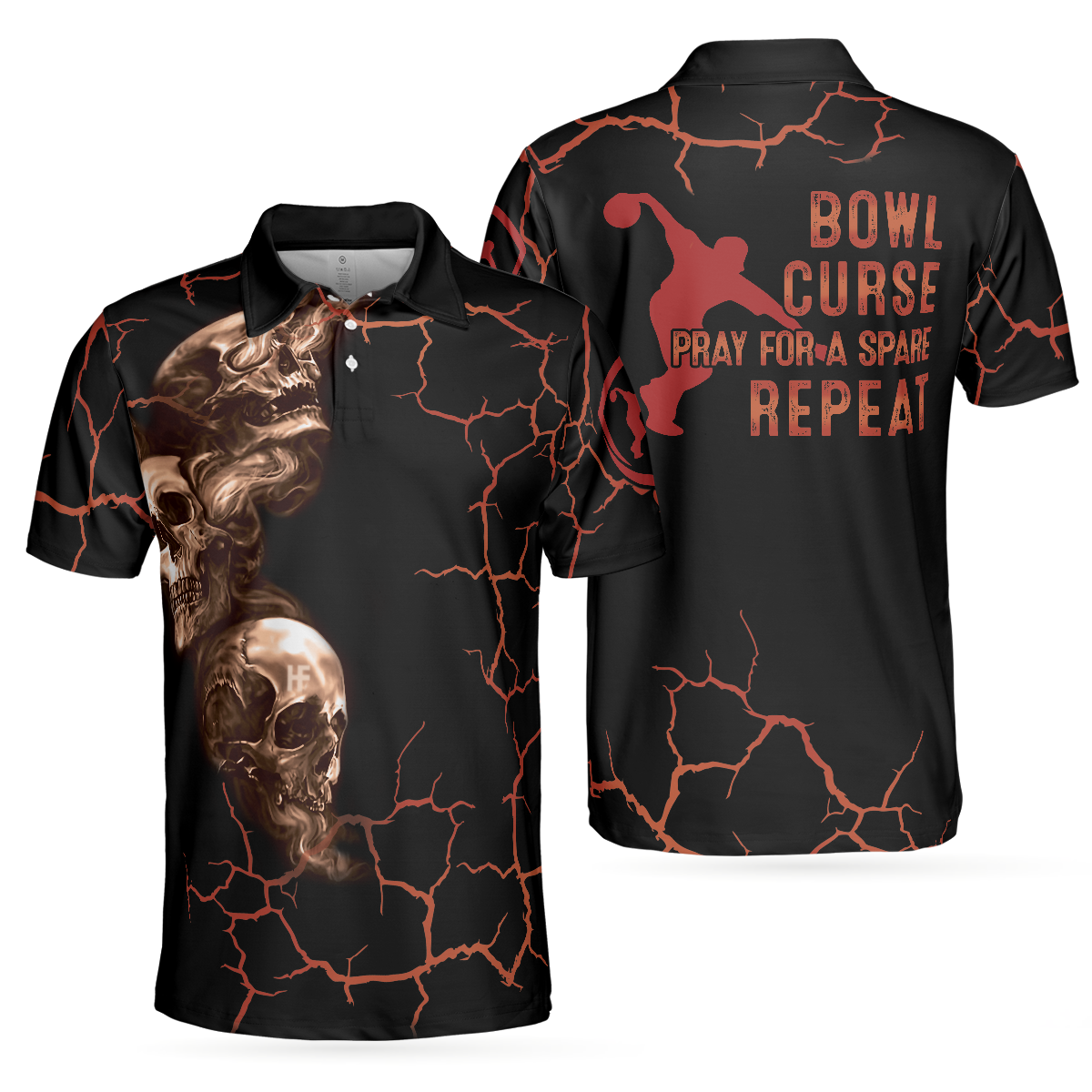 Men Polo Shirt - Bowl Curse Polo Shirt, Skull Bowling Polo Shirt Design For Bowlers, Spooky Halloween Bowling Gift Idea - Best Polo Shirt For Men