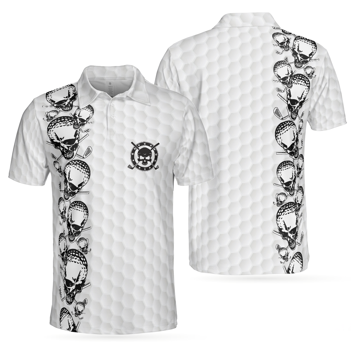 Golfing Skull Golf Ball And Clubs Shirt Men Polo Shirt, Golf Pattern Polo Shirt, Black And White Golf Shirt For Men, Best Gift For Golfers