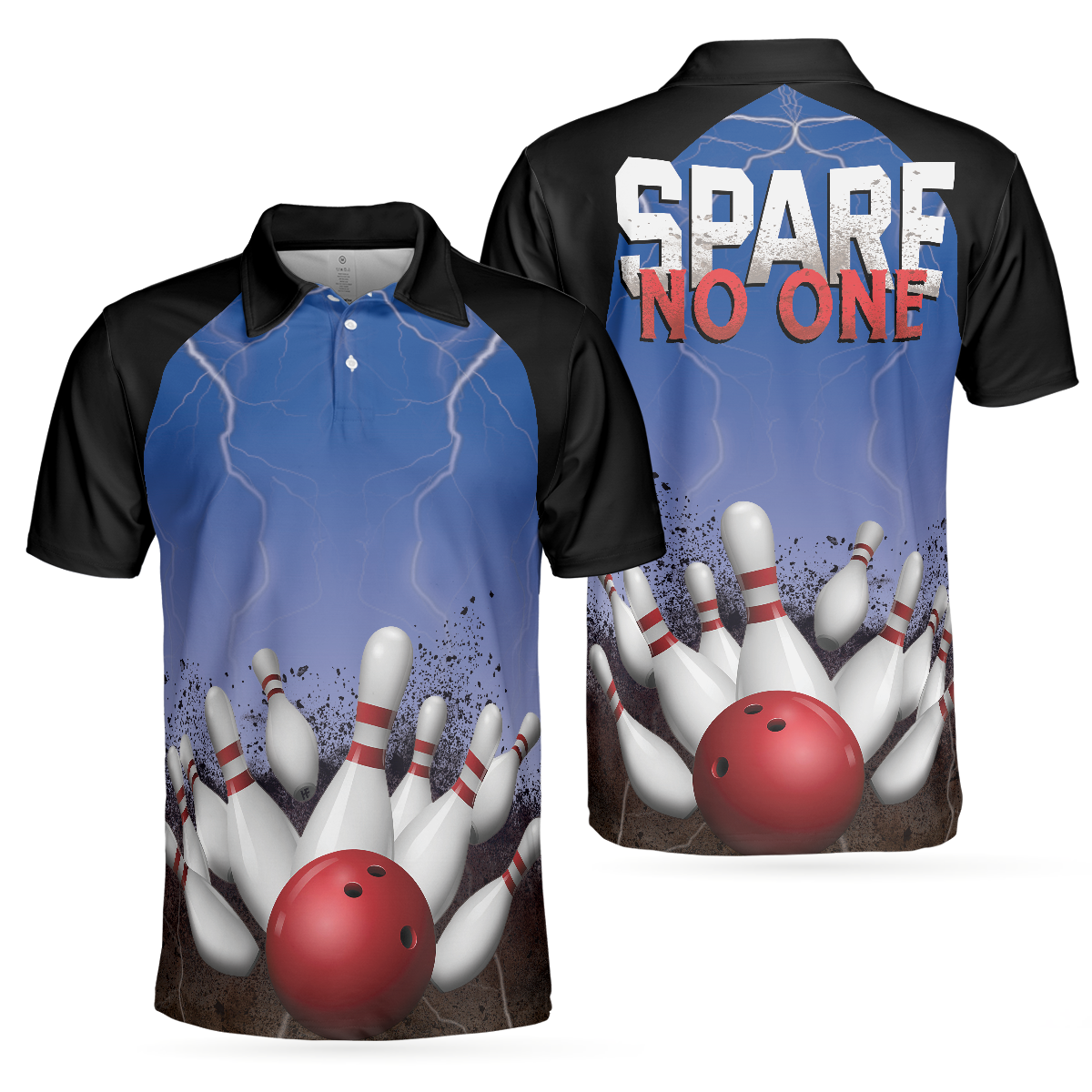 Spare No One Bowling Polo Shirt, Black And Blue Tenpin Bowling Shirt For Men, Cool Bowling Gift Idea - Perfect Gift For Men, Bowlers