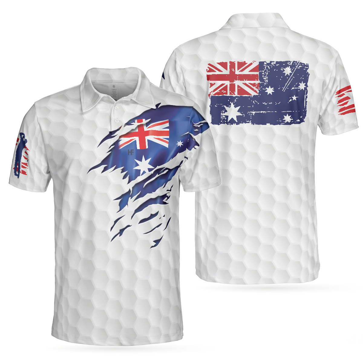 Golf Australian Flag Men Polo Shirt, White Golf Pattern Polo Shirt, Best Australian Golf Shirt For Men