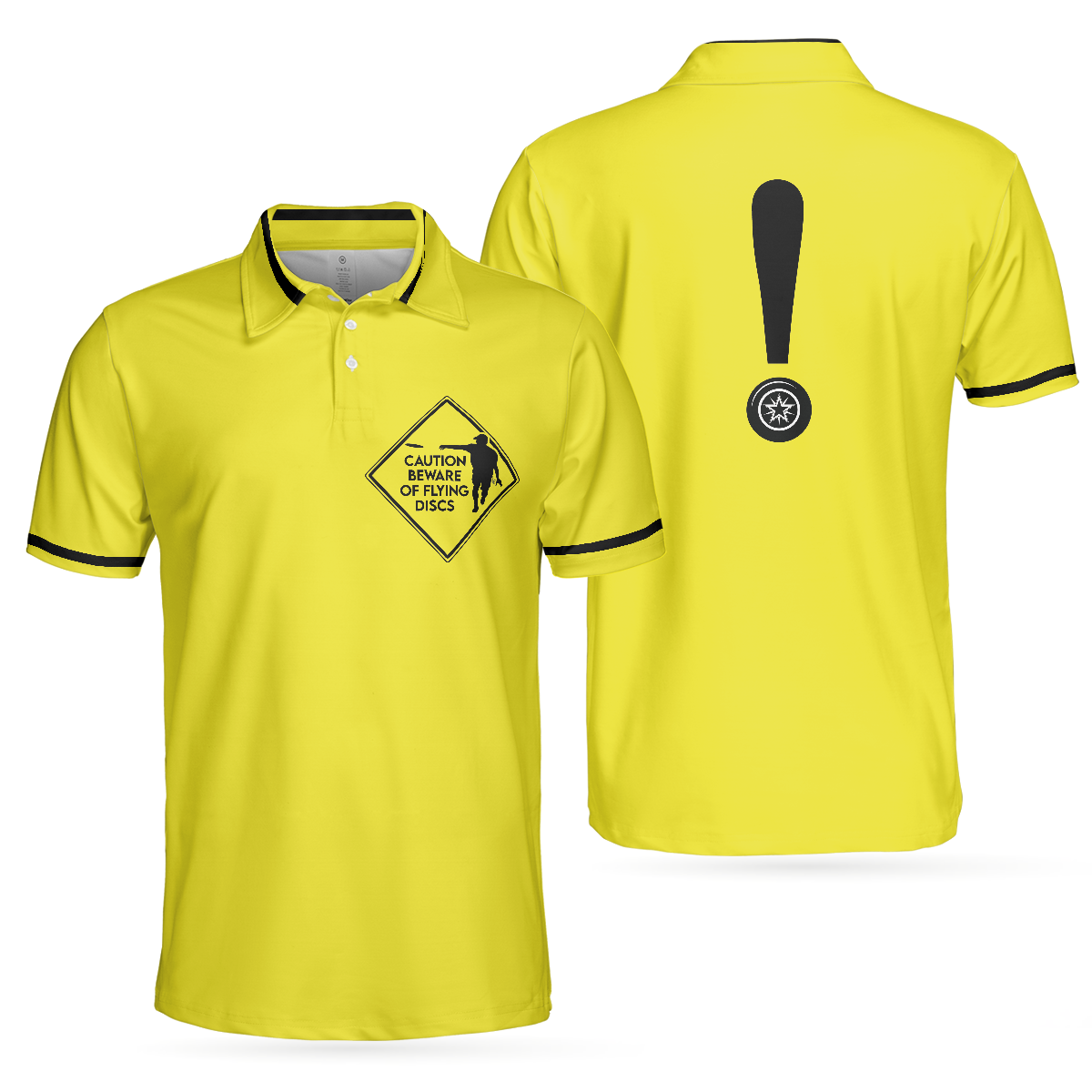 Caution Beware Of Flying Discs Short Sleeve Polo Shirt, Yellow Skull Polo Shirt, Best Golf Shirt For Men, Polo Shirt Gift For Men Disc Golfers