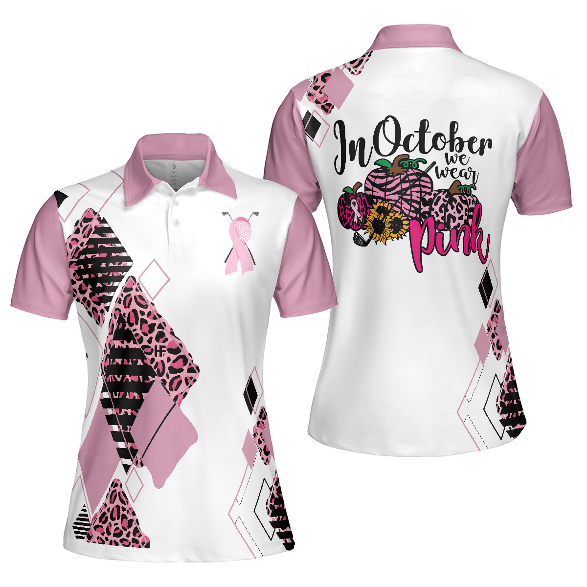 Golf Girl In October We Wear Pink Short Sleeve Women Polo Shirt, White And Pink Breast Cancer Awareness Shirt, Best Gift For Women Golfers