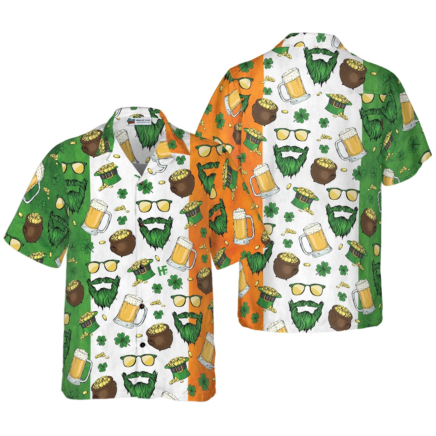 Beard Saint Patrick's Day Seamless Pattern Hawaiian Shirt, Beer Tropical Summer Aloha Shirt For Men- Perfect Gift For Beer Lovers, Friends, Husband, Boyfriend, Family