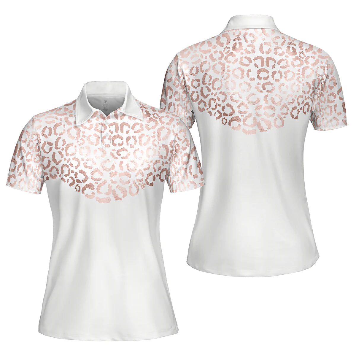 Rose Gold Leopard Pattern Shirt Short Sleeve Women Polo Shirt, Gift For Female Golfers