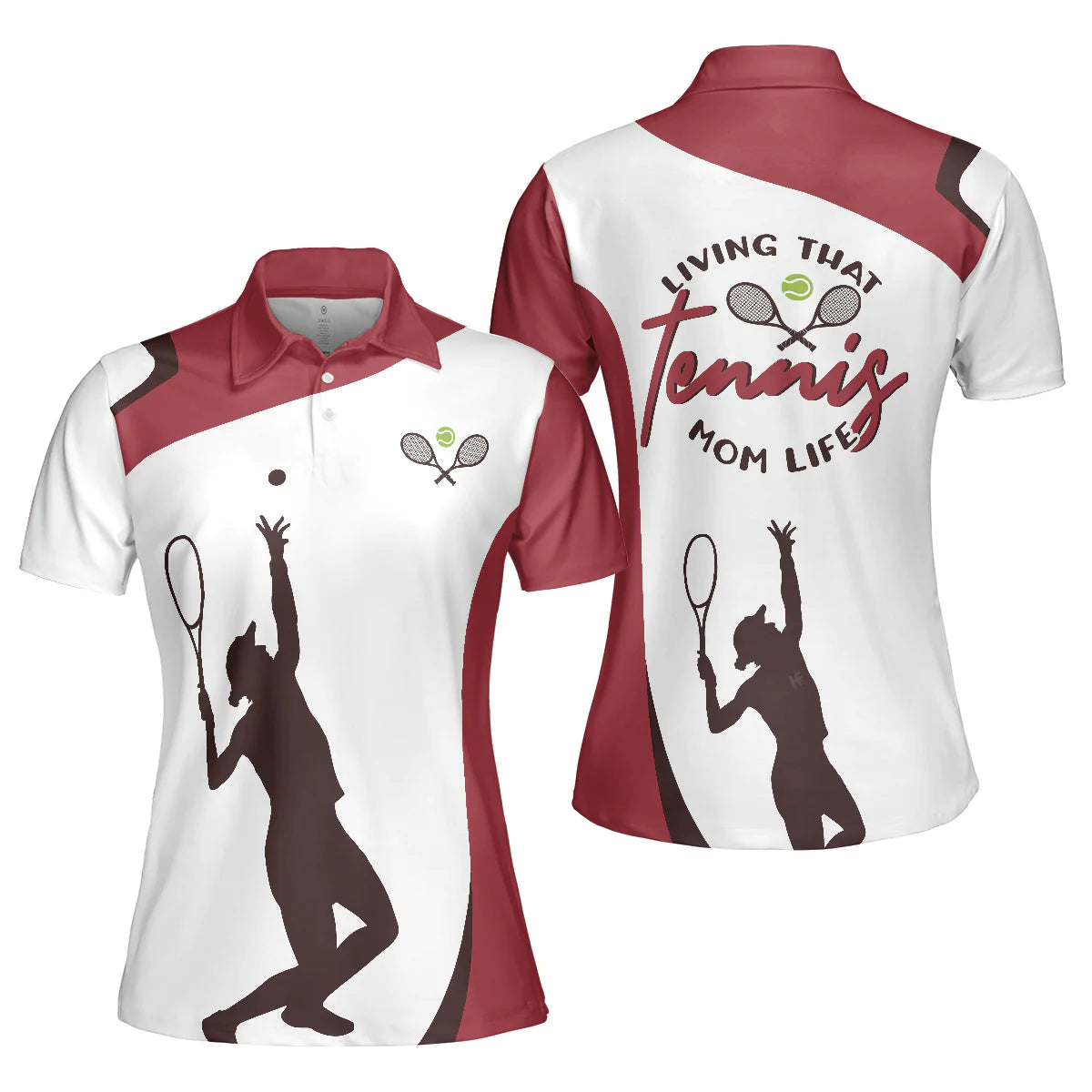 Living That Tennis Mom Life Short Sleeve Women Polo Shirt, White And Red Tennis Shirt For Ladies