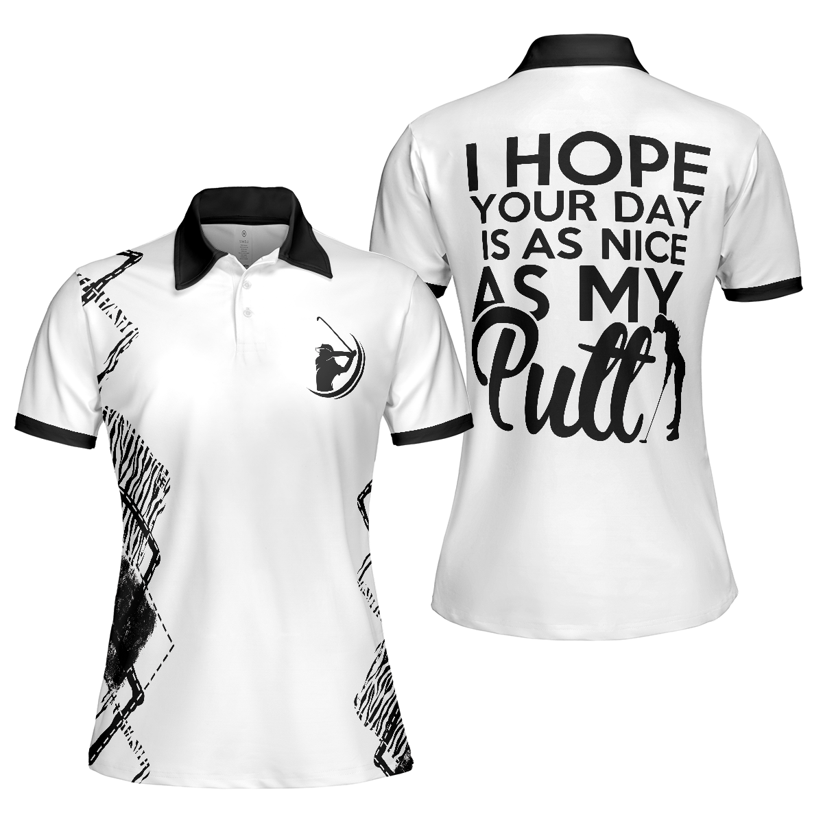 I Hope Your Day Is As Nice As My Putt Golf Short Sleeve Women Polo Shirt, Zebra Pattern Golf Shirt For Ladies