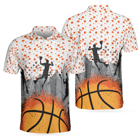 Basketball Men Polo Shirt, Sporty Pattern Polo Shirt, Best Basketball Themed Polo Style Shirt For Adults, Basketball Gift Idea