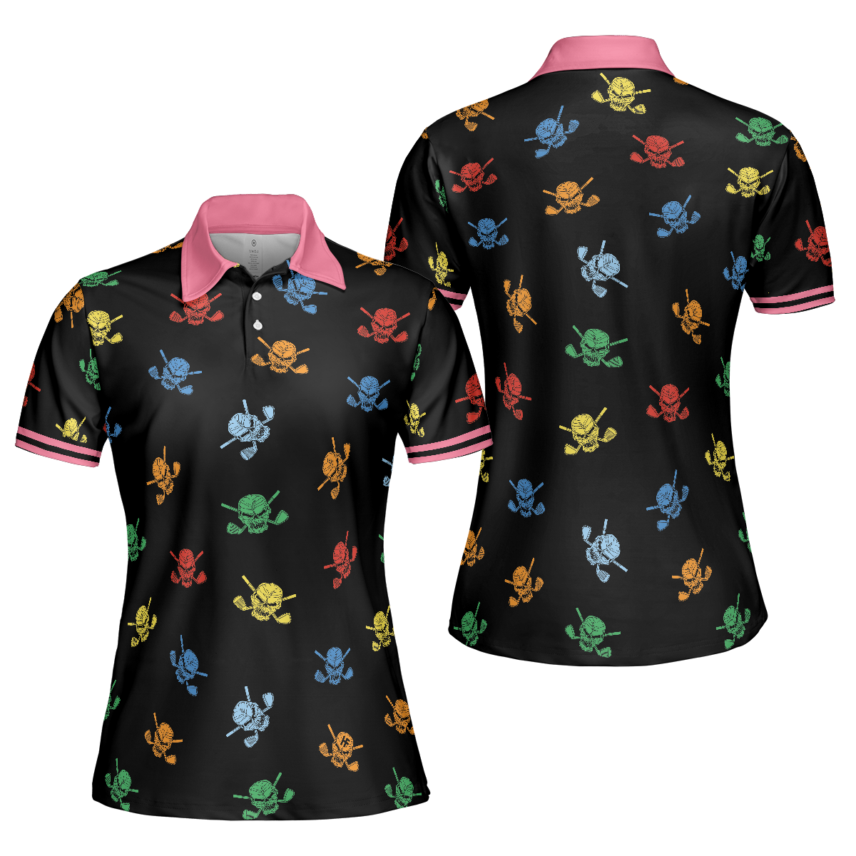 Golf Skull Sleeve Women Polo Shirt, Colorful Golf Skull Polo Shirt - Best Gift For Female Golf Lovers