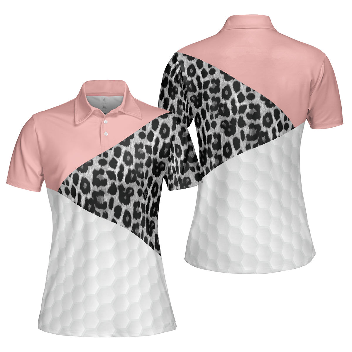 Golf Ball Texture With Leopard Pattern Golf Short Sleeve Women Polo Shirt, Golf Shirt For Female Golfers