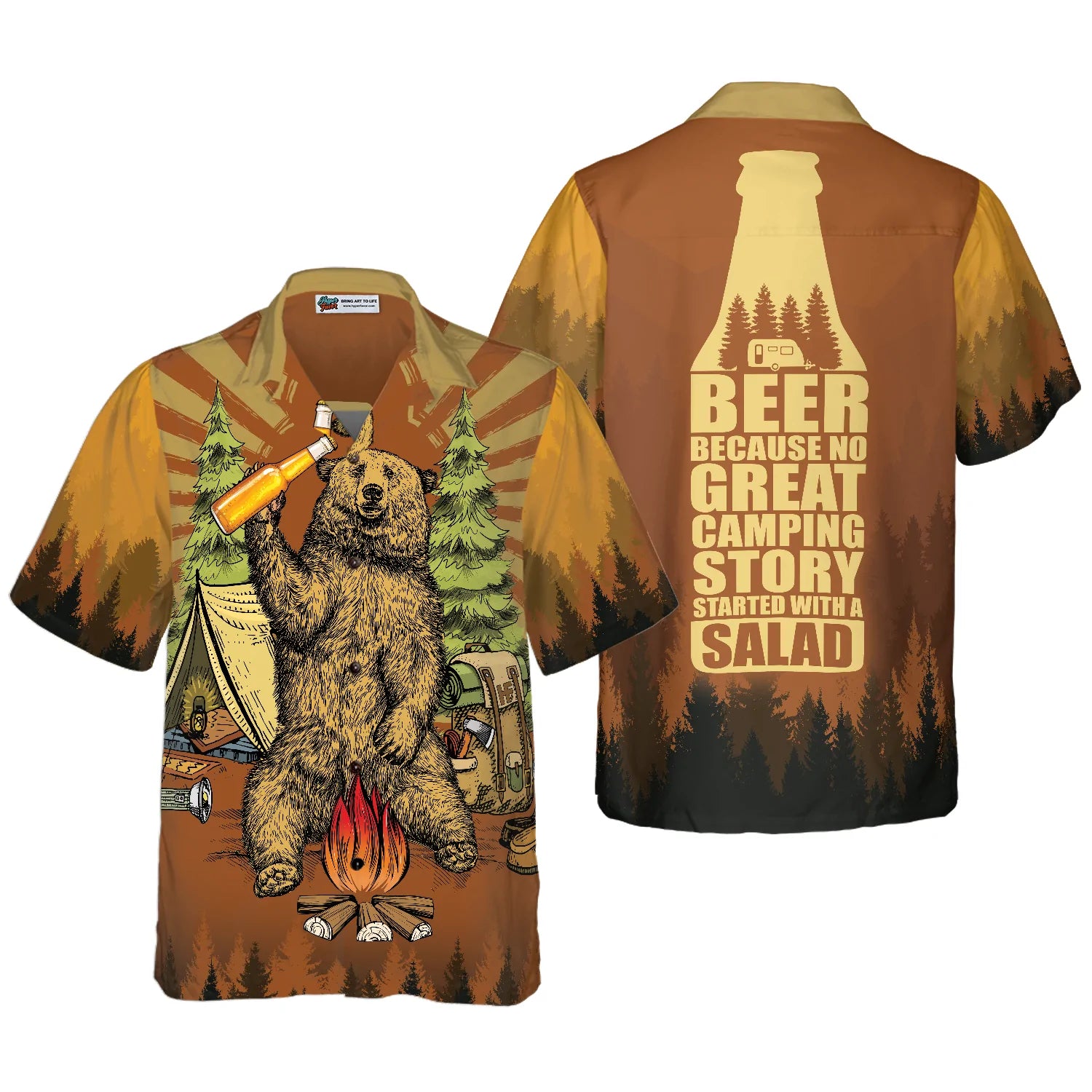 Beer Because No Great Campers Story With A Salad Hawaiian Shirt, Funny Camping With Bigfoot Aloha Shirt For Men, Camping Lovers Hawaiian Shirt, Perfect Gift For Beer Lovers, Friends, Husband, Boyfriend, Family