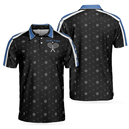 Tennis Blue Version Polo Shirt, Black Dot And Tennis Ball Pattern Polo Shirt, Best Tennis Shirt For Men - Perfect Gift For Men, Tennis Lovers