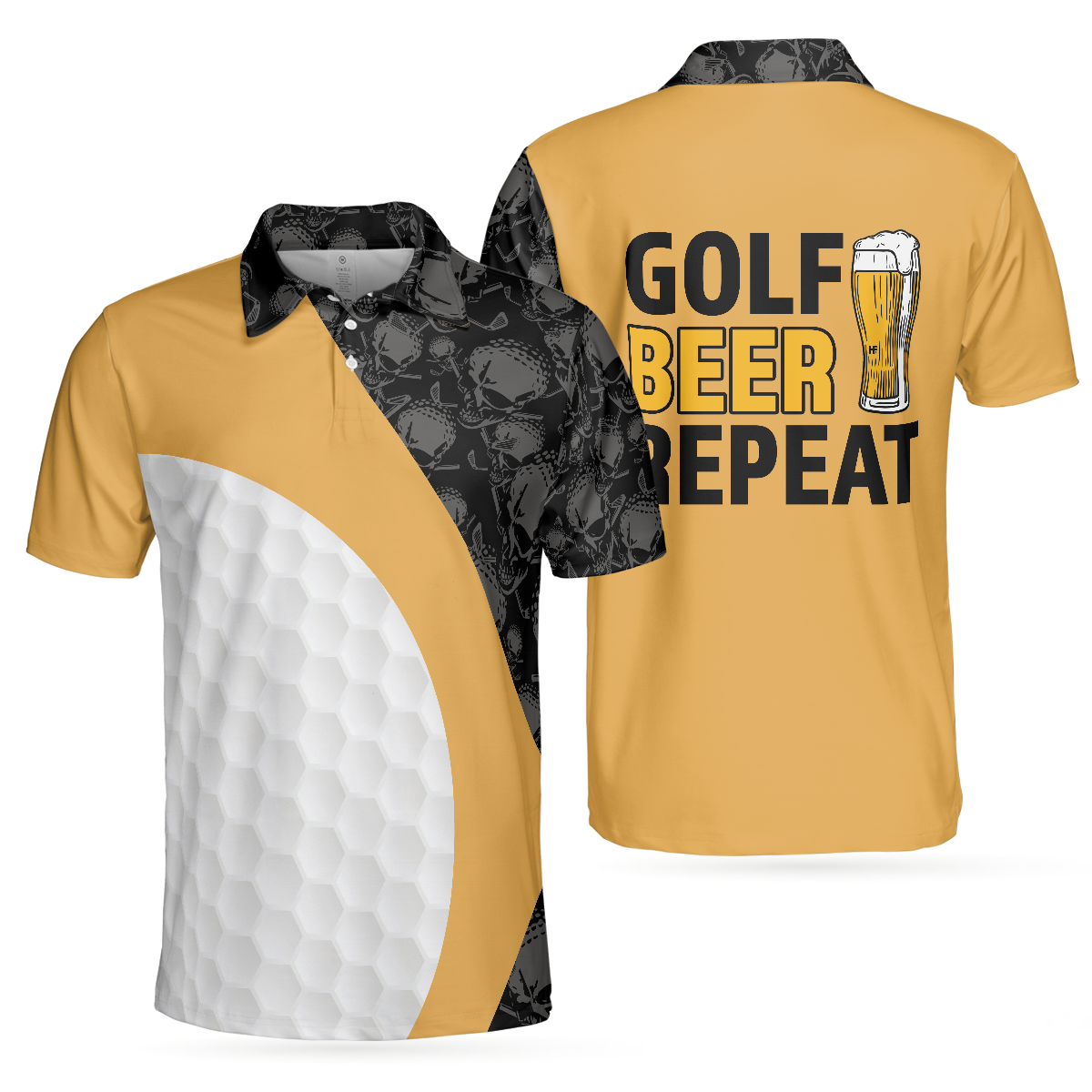 Colorful Golfing Men Polo Shirt, Golf Beer Repeat Shirt For Male Players, Cool Golf Gift Idea For Golfers