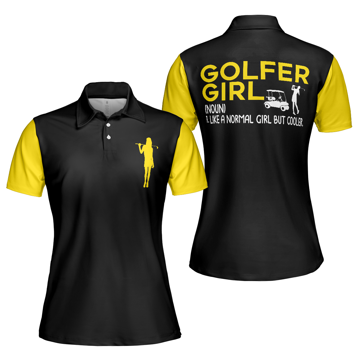 Definition Of Golf Girl Golf Short Sleeve Women Polo Shirt, Black And Yellow Golf Shirt For Ladies, Polo Shirt Gift For Women, Gift For Women Golfers