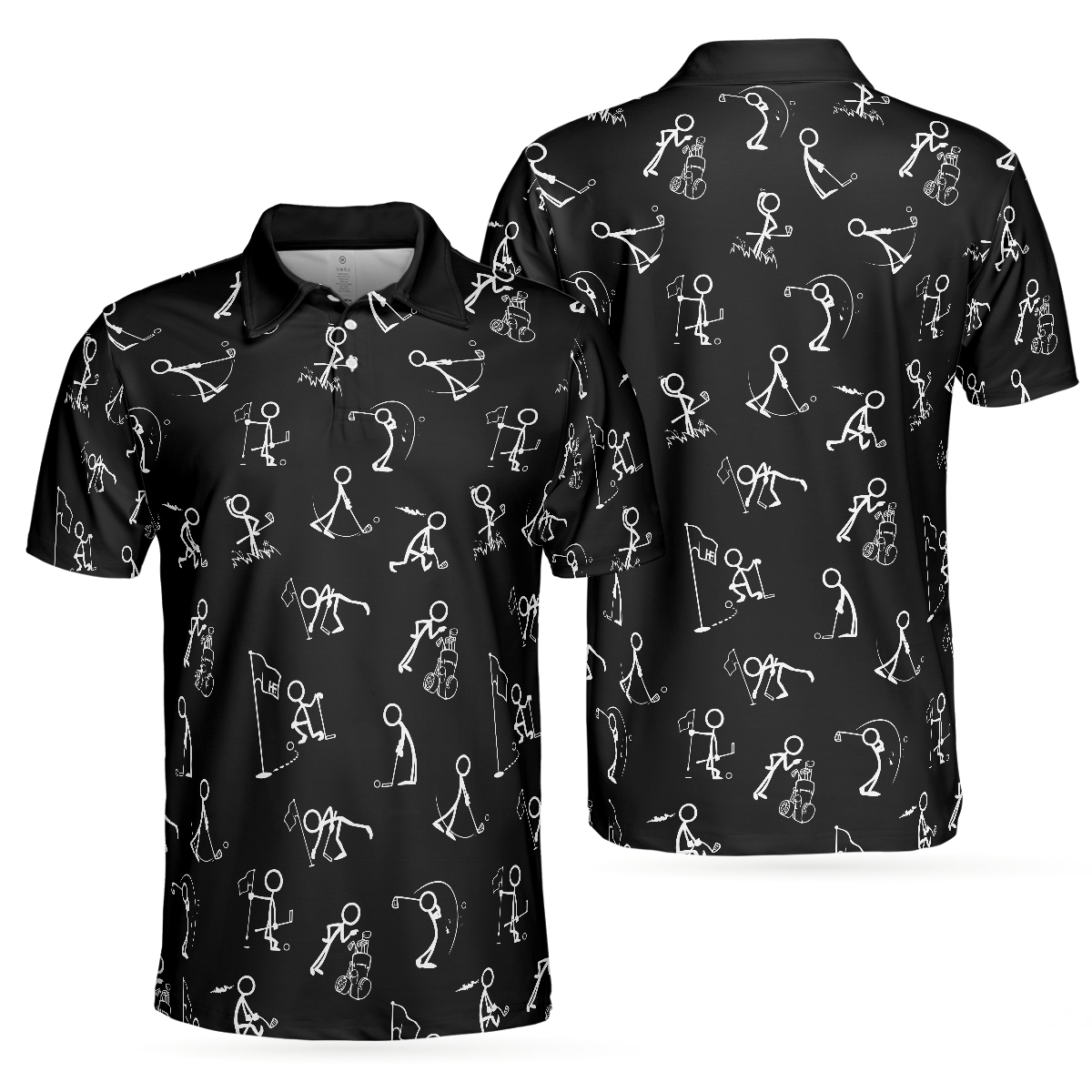 Stickfigures Playing Golf Short Sleeve Polo Shirt, Doodling Golfer Polo Shirt, Best Golf Shirt For Men - Perfect Gift For Men, Golfers