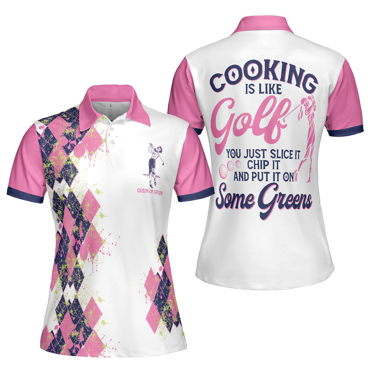 Women Polo Shirt, Cooking Is Like Golf Slice Chip And Put On Some Greens Women Polo Shirt, Argyle Pattern Funny Golf Polo Shirt For Ladies