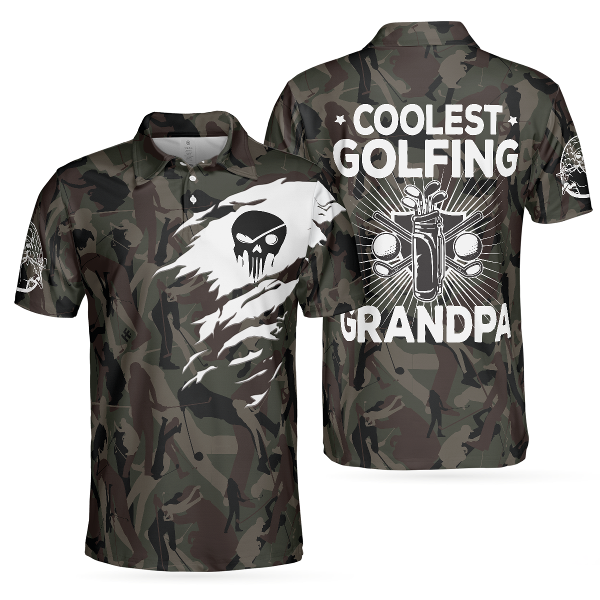 Coolest Golfing Grandpa Golf Polo Shirt, Skull Polo Shirt, Camouflage Pattern Polo Shirt - Gift For Golfing Grandpa