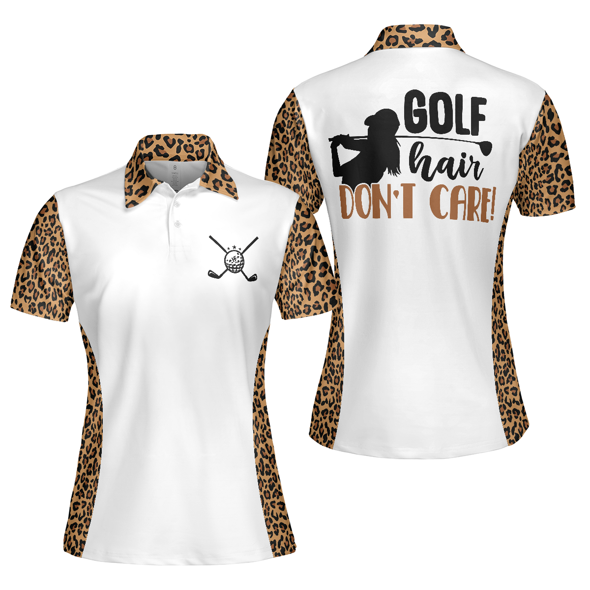 Leopard Pattern Short Sleeve Women Polo Shirt, Golf Hair Don't Care Golf Shirt For Ladies, Unique Female Golf Gift