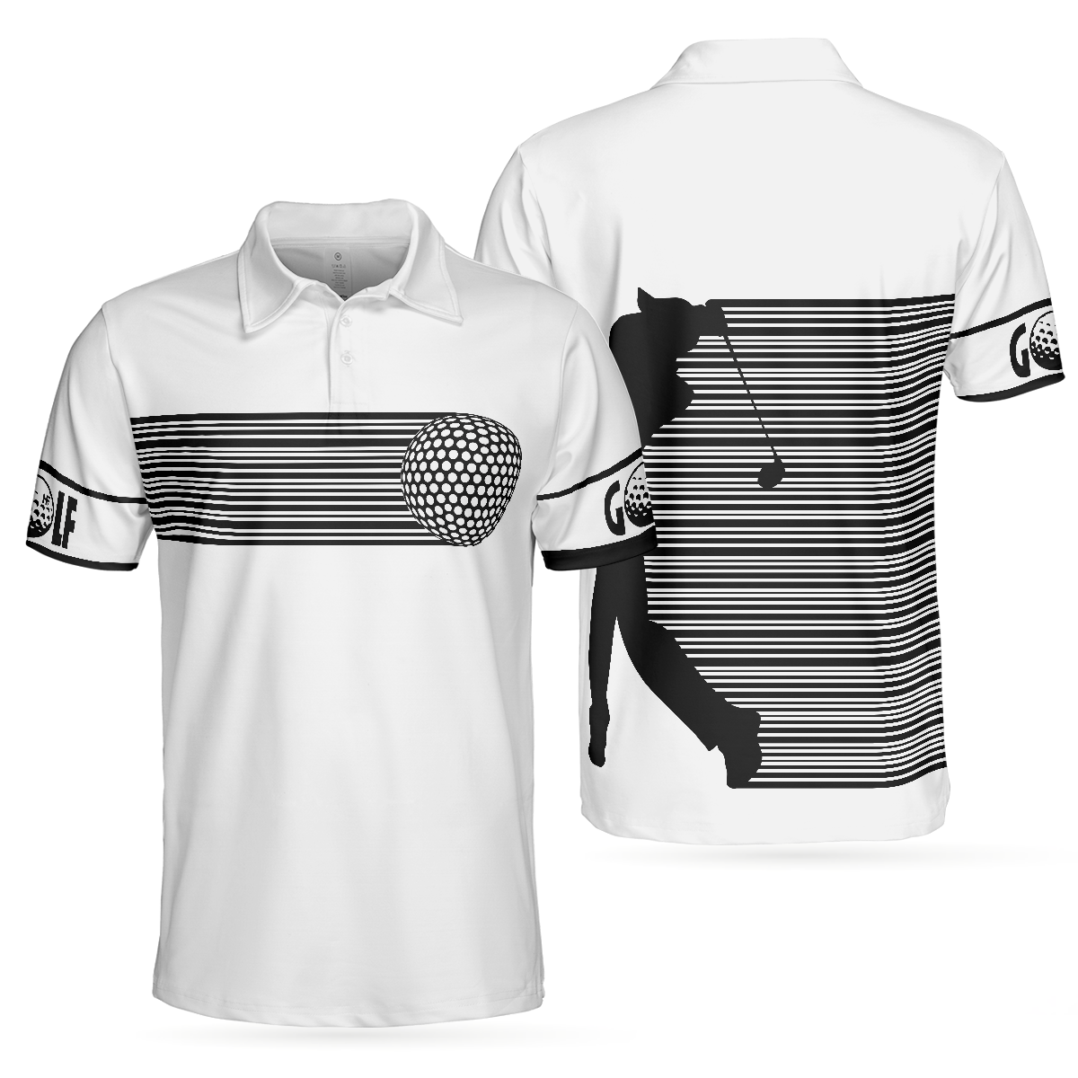 Men Polo Shirt - BBlack and White Stripes Barcode Golfing Polo Shirt, Golfer Hard Swing Polo Shirt, Best Golf Shirt For Men