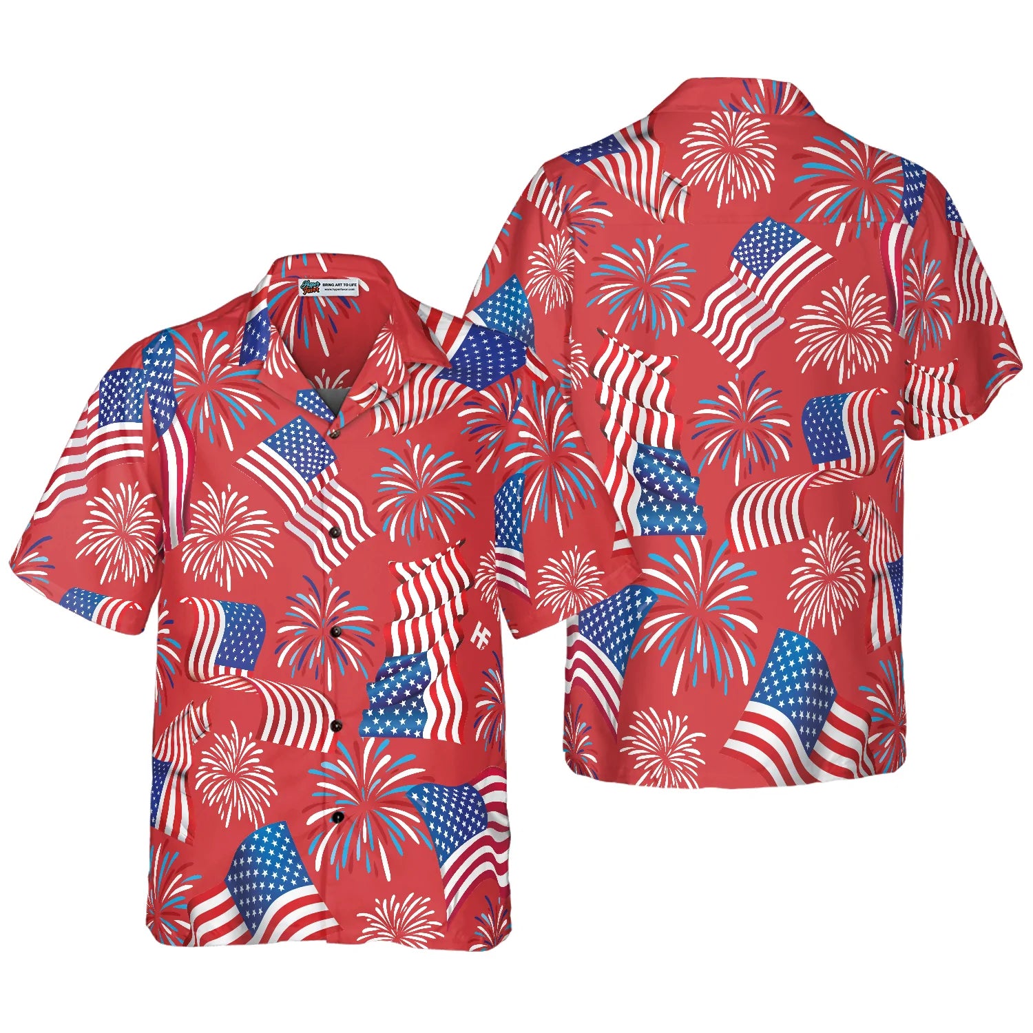 Patriotic Hawaiian Shirt Flamingo Patriotic Animals Happy