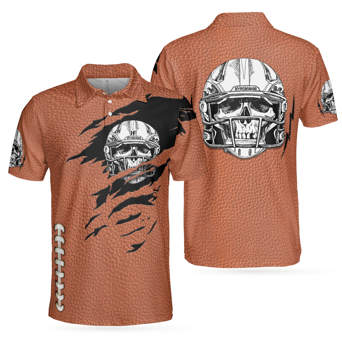 American Football Texture Short Sleeve Men Polo Shirt, Skull Football Player Polo Shirt, Best Football Shirt For Men, Gift For American Football Lovers