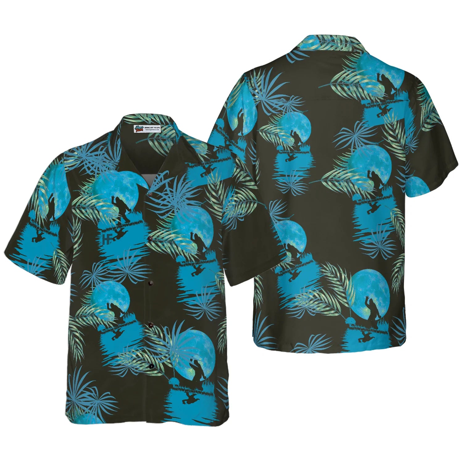 Bigfoot Tropical Blue Moon Bigfoot Hawaiian Shirt, Black And Blue Moonlight Bigfoot Shirt For Men, Aloha Tropical Summer Leaves Shirt , Perfect Gift For Summer Tropical Lovers, Friends, Husband, Boyfriend, Family