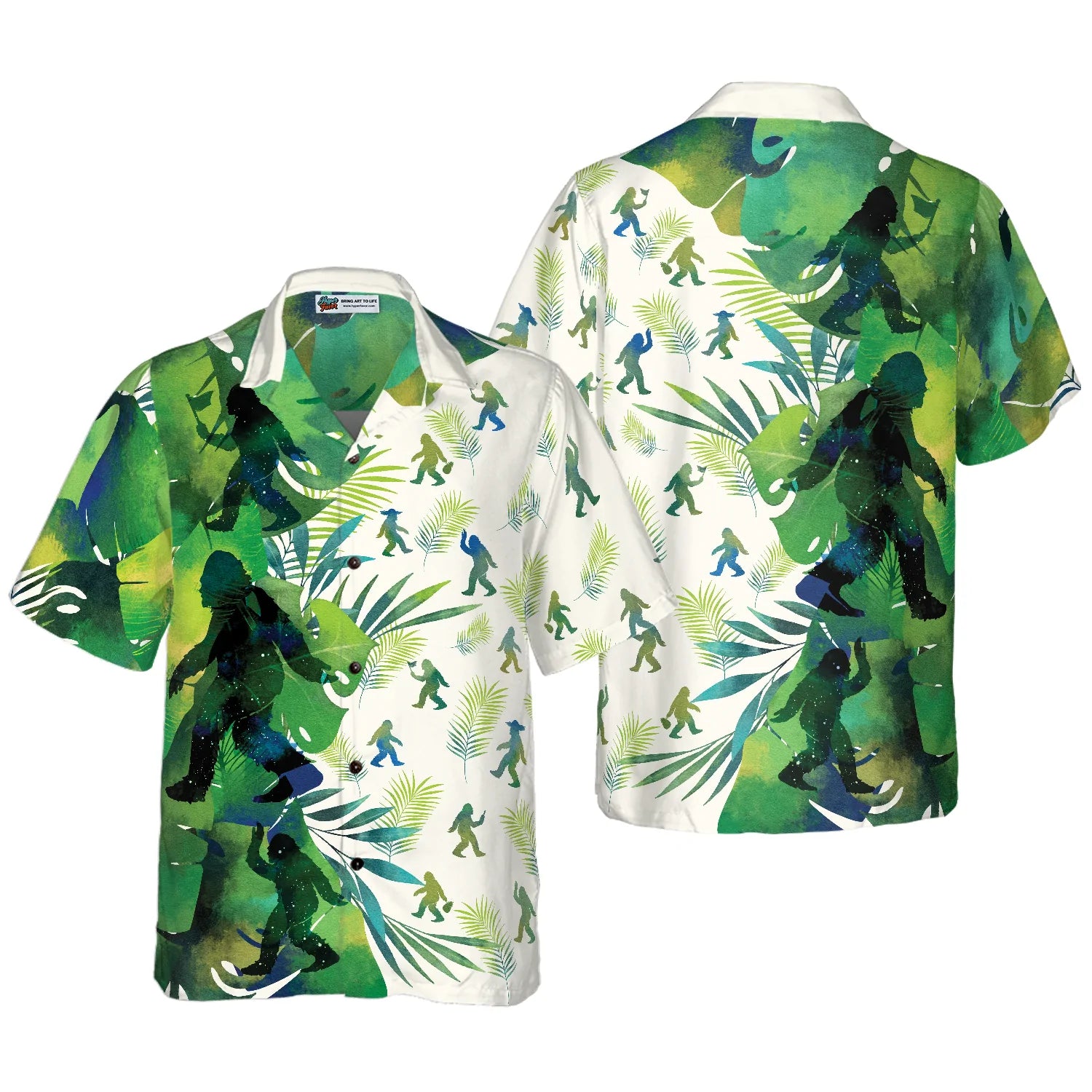 Bigfoot Silhouettes in Tropical Hawaiian Shirts for Men, Green Sasquatch Shirts, Bigfoot Tropical Summer Aloha Shirt For Men, Perfect Gift For Summer Tropical Lovers, Friends, Husband, Boyfriend, Family