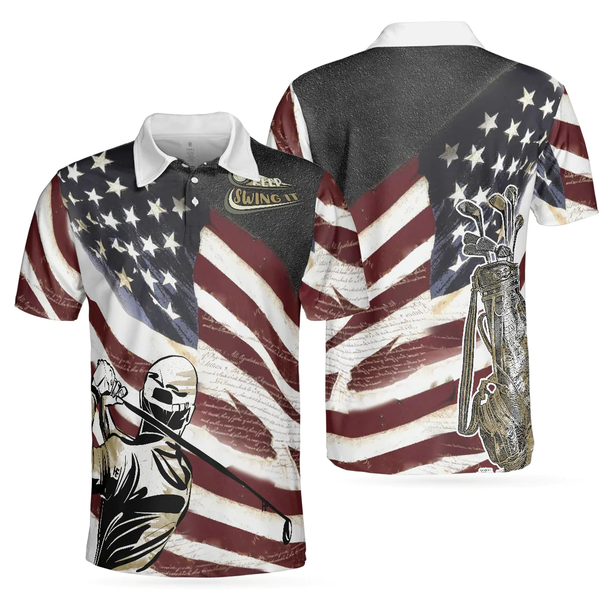 USA Flag Men Polo Shirt, Keep Swing It American Flag Golf Club Polo Shirt, Best Golf Shirt For Male