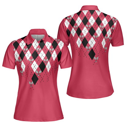 Tennis Women Polo Shirt, Tennis Shirt With Argyle Pattern Short Sleeve Women Polo Shirt - Perfect Gift For Women, Ladies