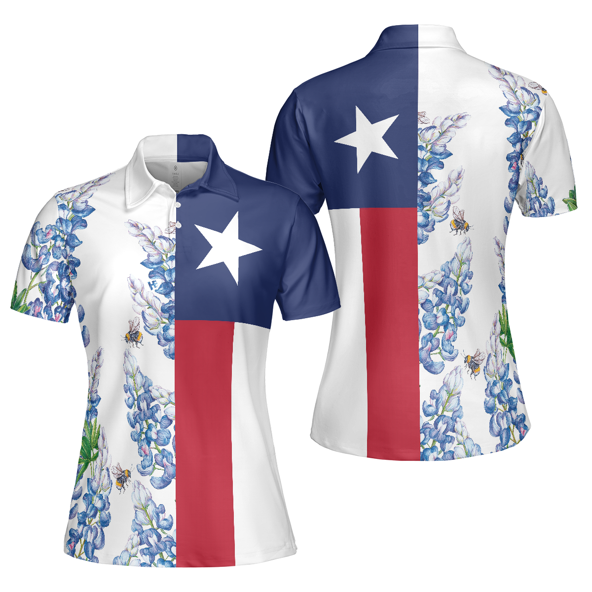 Texas Flag Bluebonnets Polo Shirt For Woman, Golf Short Sleeve Women Polo Shirt - Perfect Gift For Women, Ladies, Golfers