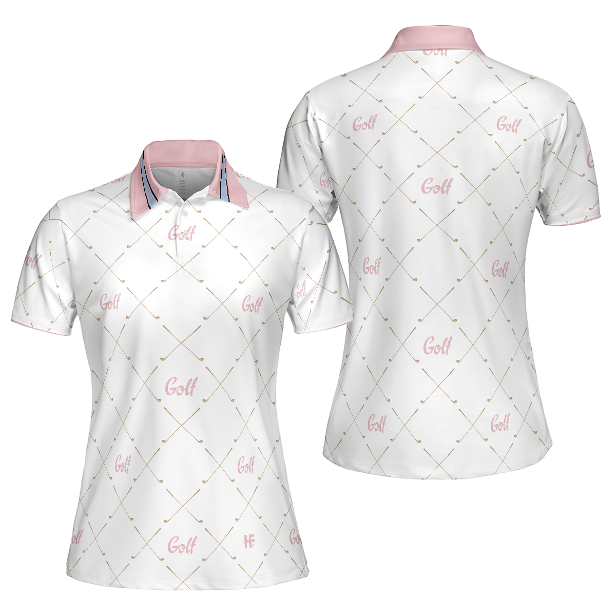 Golf In Pink With Simple Golf Clubs Pattern Short Sleeve Women Polo Shirt, Classic Golf Shirt For Ladies