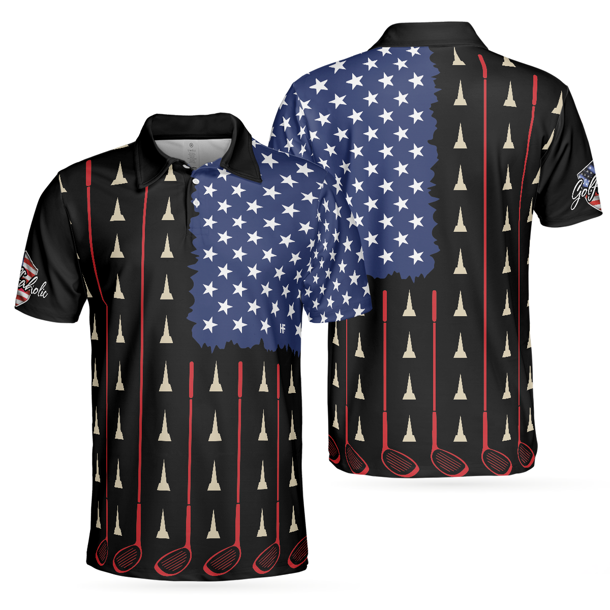 American Flag Golf Clubs Short Sleeve Men Polo Shirt, Golfaholic Polo Shirt, Patriotic Golf Shirt For Men, Gift For Golfers