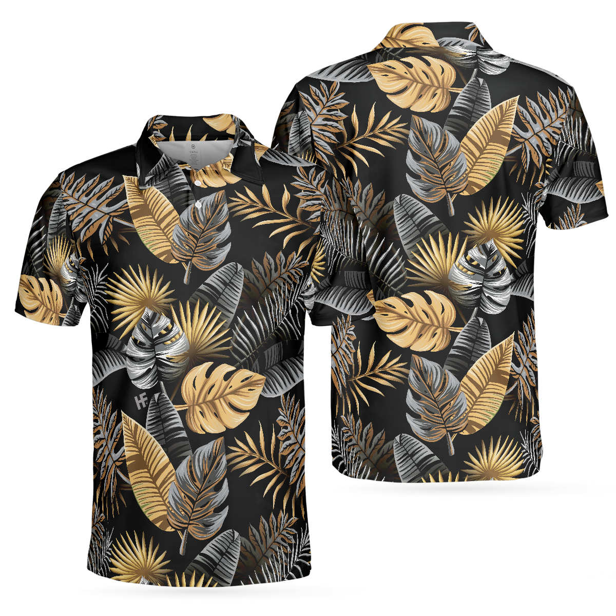 Tropical Golden Palm Leaves Pattern Polo Shirt, Tropical Leaf Polo Shirt For Adults, Summer Vibe Shirt - Perfect Gift For Men