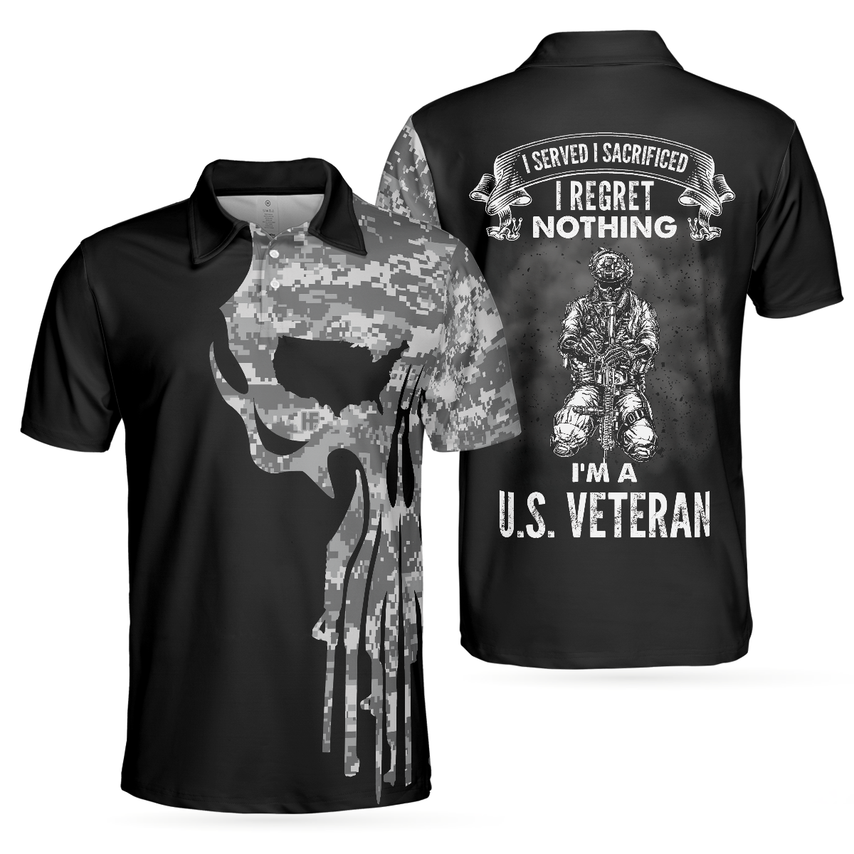 US Veteran Men Polo Shirt, I Am An US Veteran Polo Shirt, Skull Camo Shirt For Retired Veterans, Best Veteran Day Shirt Design