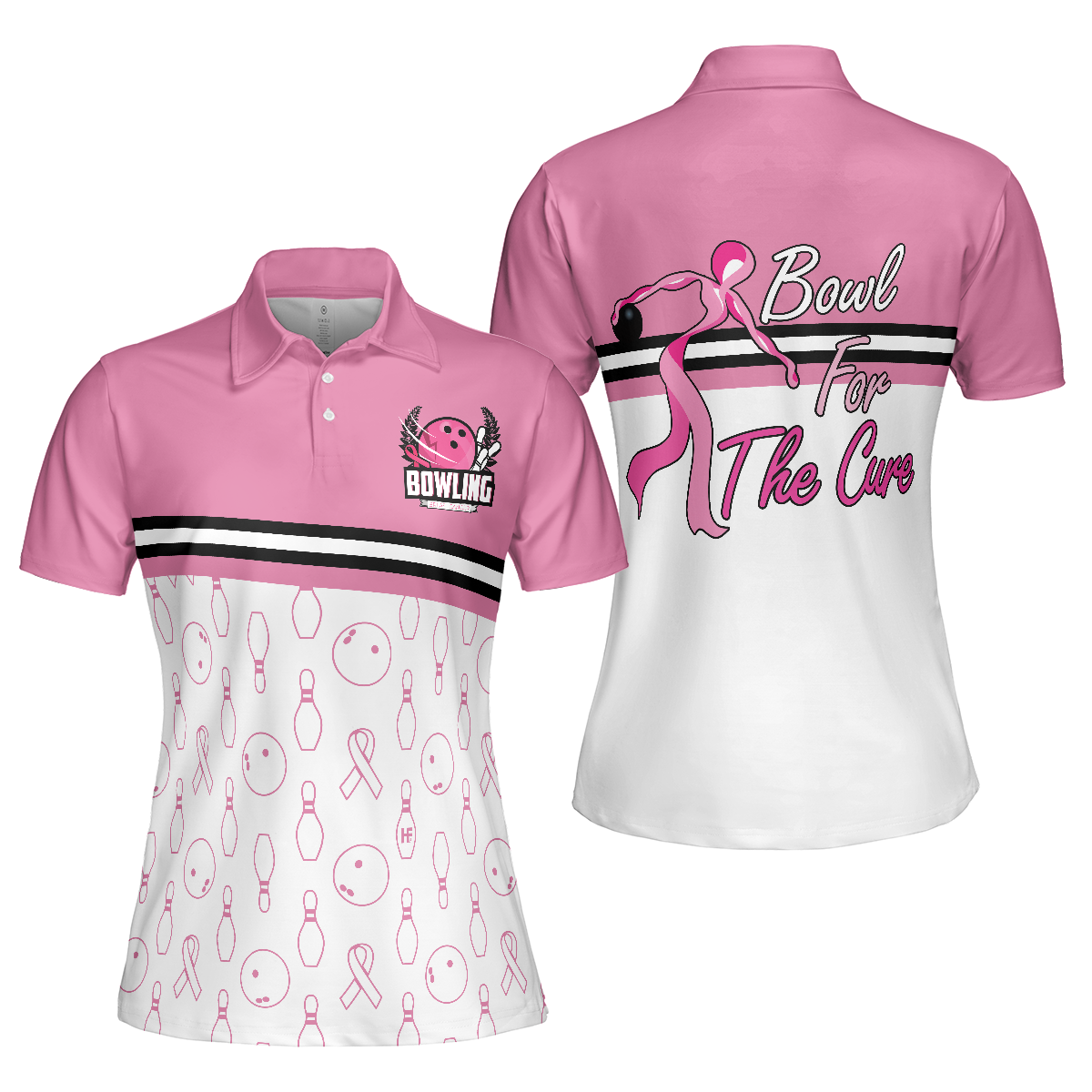 Women Polo Shirt - Bowl For The Cure Short Sleeve Women Polo Shirt, Breast Cancer Awareness Polo Shirt For Ladies, Pink Ribbon Shirt - Best Polo Shirt For Women