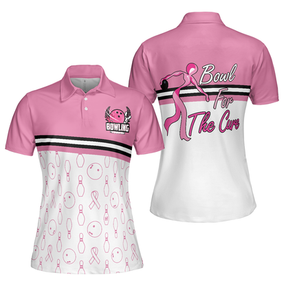 Women Polo Shirt - Bowl For The Cure Short Sleeve Women Polo Shirt, Breast Cancer Awareness Polo Shirt For Ladies, Pink Ribbon Shirt - Best Polo Shirt For Women