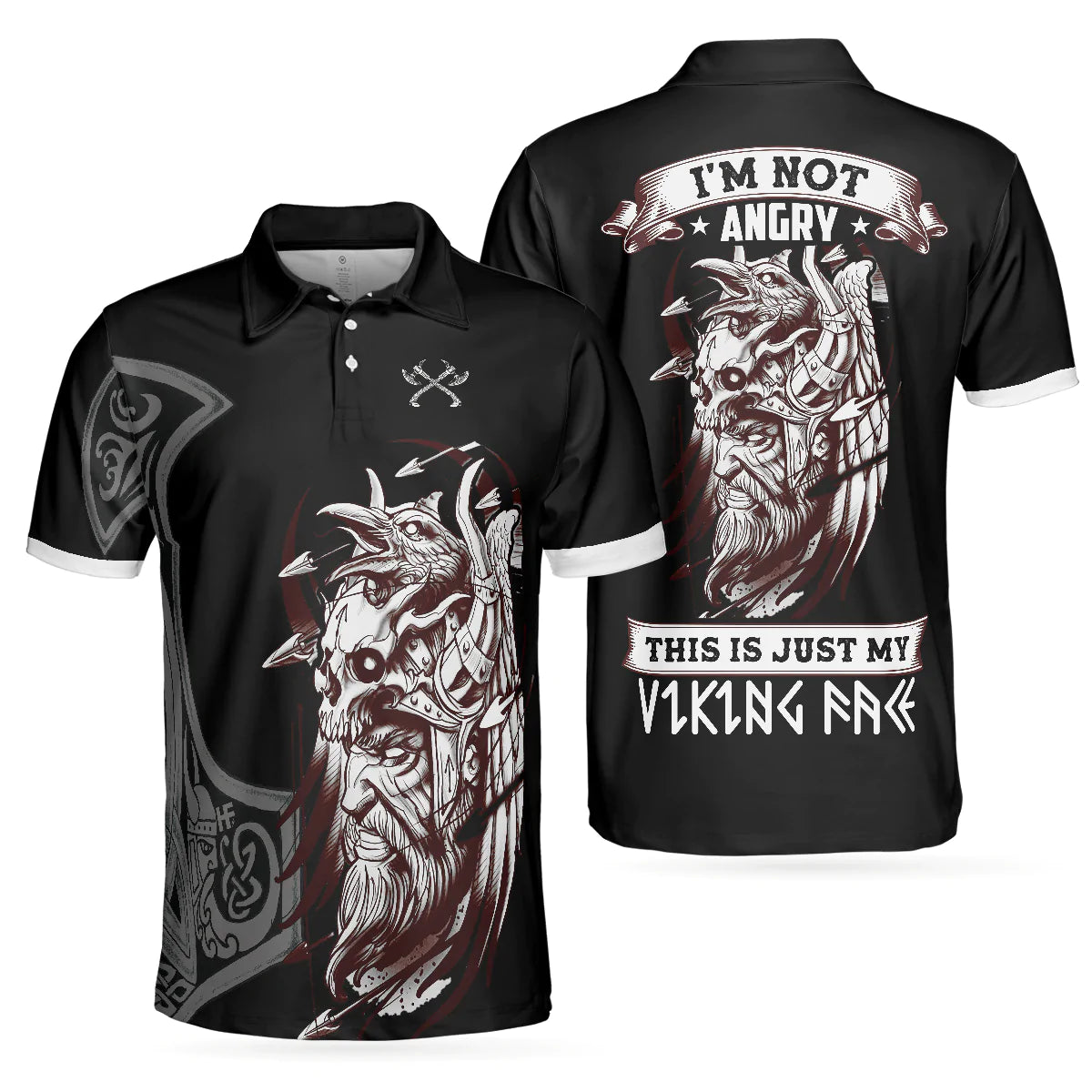 Cool Black Viking Men Polo Shirt, I'm Not Angry This Is Just My Viking Face Polo Shirt, Best Golf Shirt For Men, Gift For Golfers