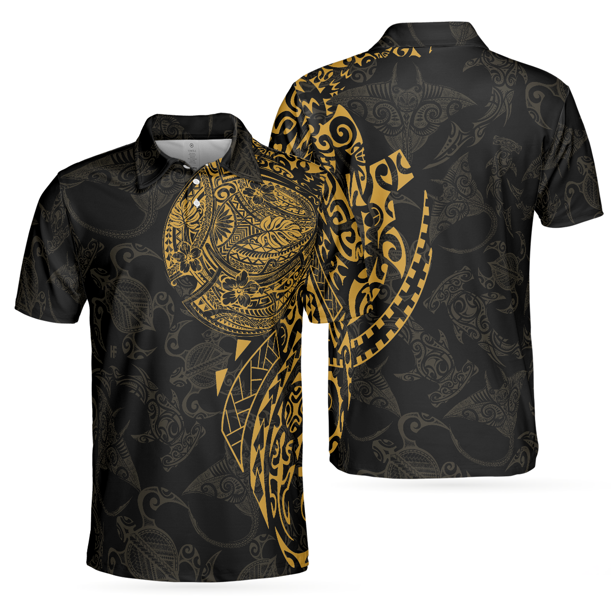 Strong And Cool Polynesian Pattern Polo Shirt, Luxury Black And Gold Shirt For Men, Sea Turtle Polo Shirt - Perfect Gift For Men