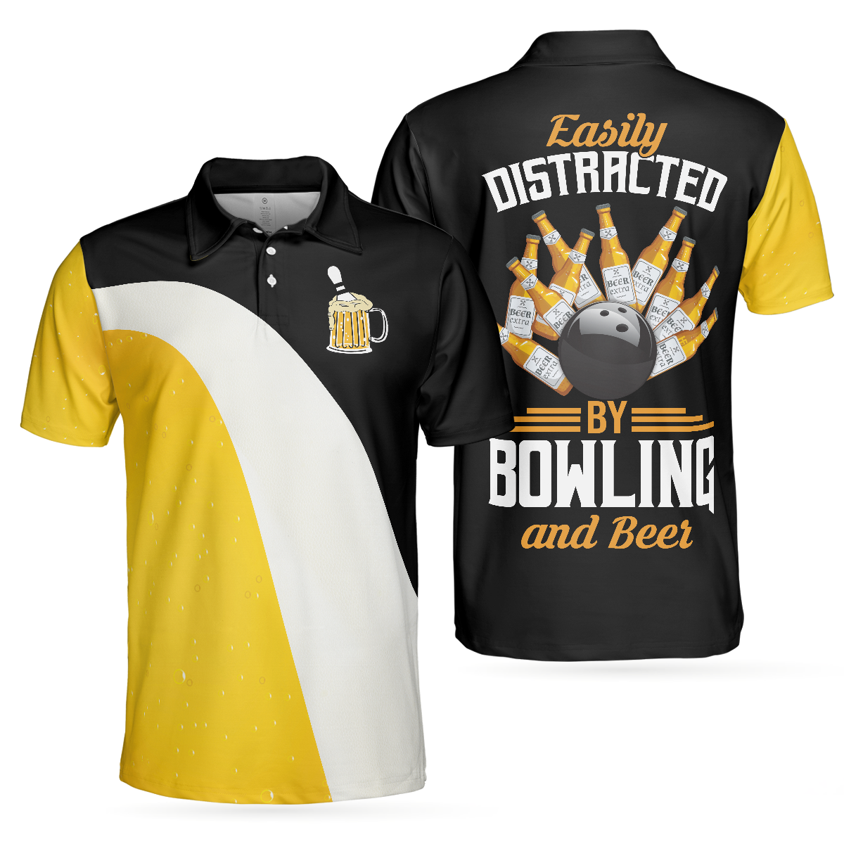 Easily Distracted By Bowling And Beer Men Polo Shirt, Funny Drinking Bowling Polo Shirt, Best Bowling Gift Idea