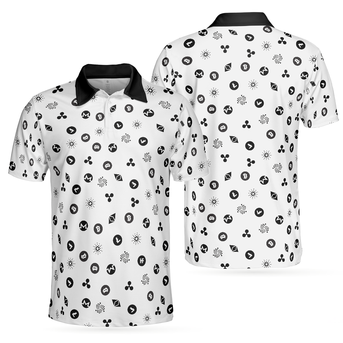 Cryptocurrency Pattern Polo Shirt, Black And White Bitcoin Polo Shirt, Best Cryptocurrency Shirt For Men, Best Gift for Men Golfers, Polo Gift For Men