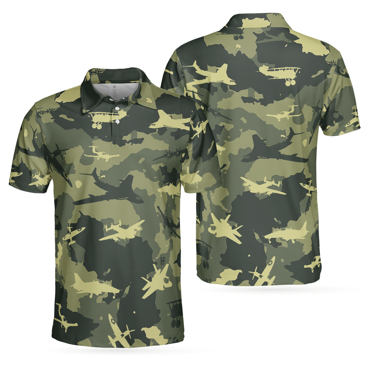 Army Men Polo Shirt, Aircraft Green Camouflage Short Sleeve Polo Shirt, Best Camo Shirt For Men