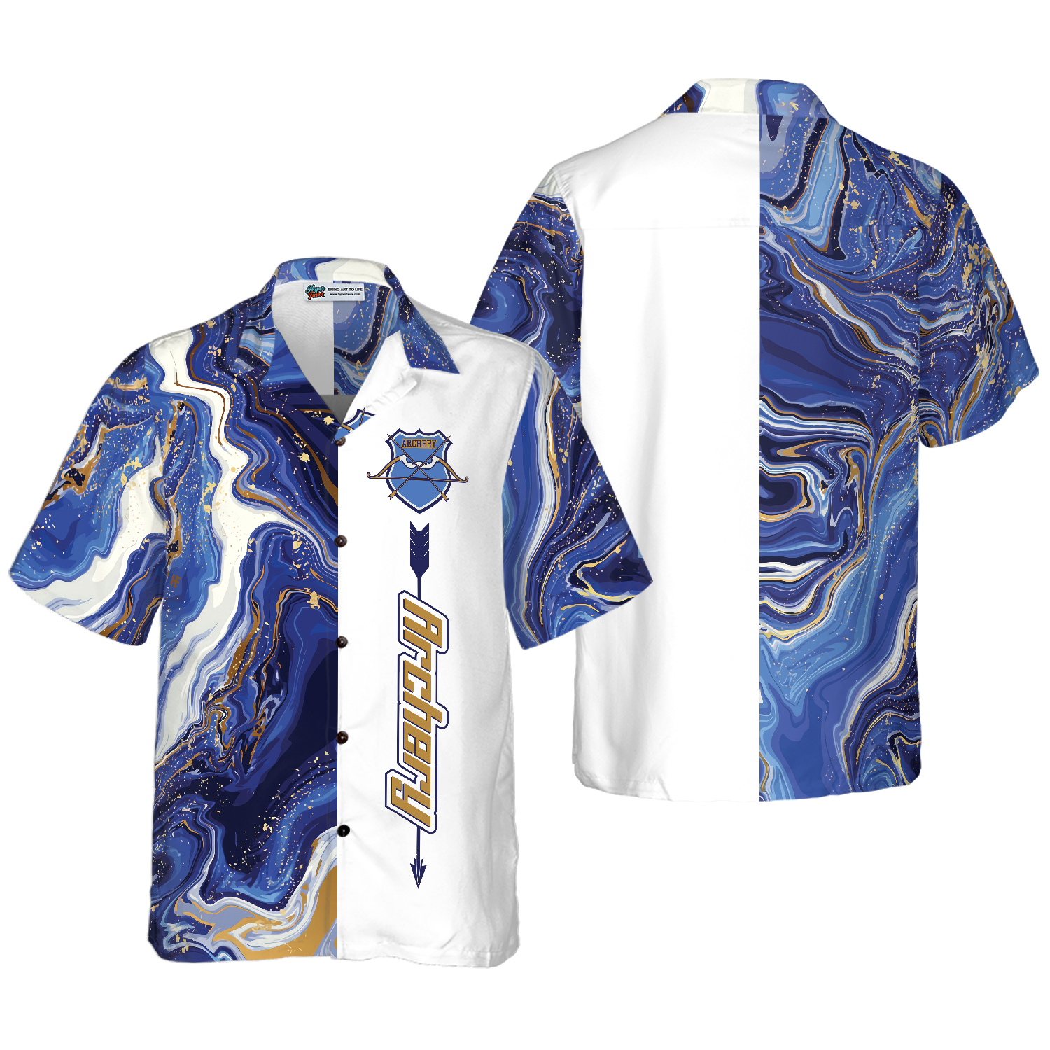 Blue Marble And Gold Archery Hawaiian Shirt, Best Gift For lover, Friend, Family